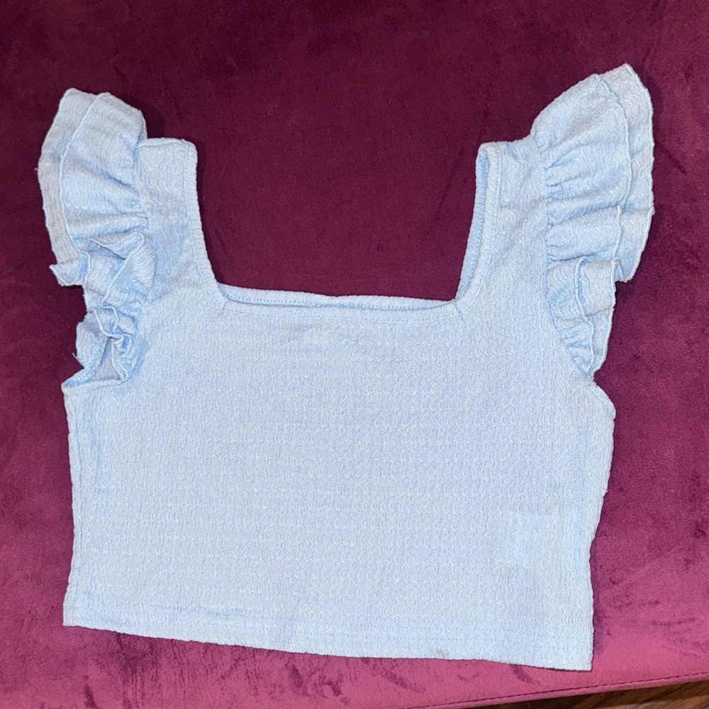 SHEIN Girls 10Y Light Blue Ruffle Sleeve Top cropped shirt size 10 youth